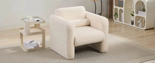 Modern Upholstered Lambskin Sherpa Accent Armchair Comfy Reading Chair with Pillow-DTYStore