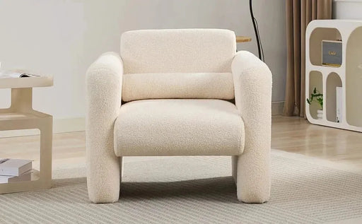 Modern Upholstered Lambskin Sherpa Accent Armchair Comfy Reading Chair with Pillow-DTYStore