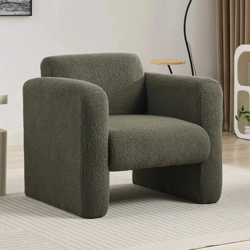 Modern Upholstered Lambskin Sherpa Accent Armchair Comfy Reading Chair with Pillow-DTYStore