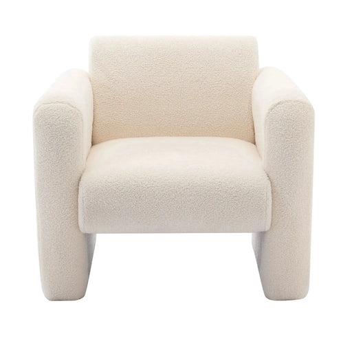 Modern Upholstered Lambskin Sherpa Accent Armchair Comfy Reading Chair with Pillow-DTYStore
