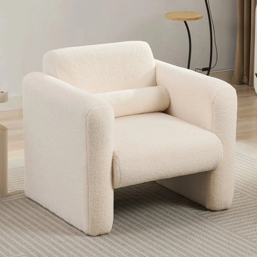 Modern Upholstered Lambskin Sherpa Accent Armchair Comfy Reading Chair with Pillow-DTYStore