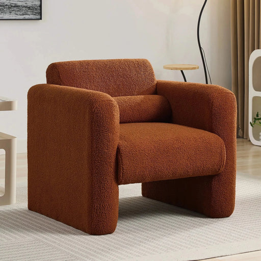 Modern Upholstered Lambskin Sherpa Accent Armchair Comfy Reading Chair with Pillow-DTYStore