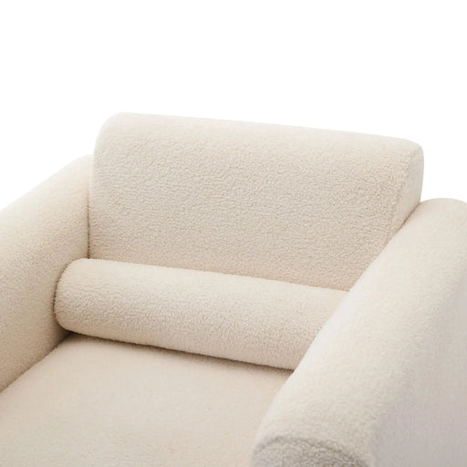 Modern Upholstered Lambskin Sherpa Accent Armchair Comfy Reading Chair with Pillow-DTYStore