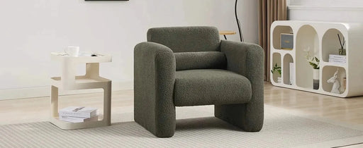 Modern Upholstered Lambskin Sherpa Accent Armchair Comfy Reading Chair with Pillow-DTYStore