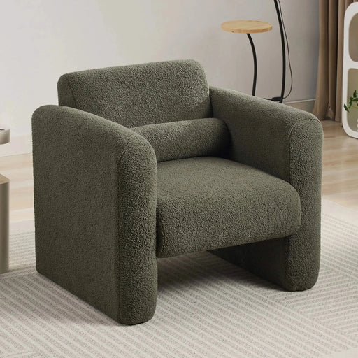 Modern Upholstered Lambskin Sherpa Accent Armchair Comfy Reading Chair with Pillow-DTYStore