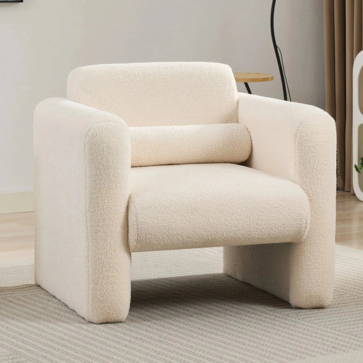 Modern Upholstered Lambskin Sherpa Accent Armchair Comfy Reading Chair with Pillow-DTYStore