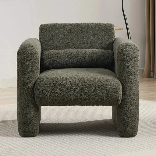 Modern Upholstered Lambskin Sherpa Accent Armchair Comfy Reading Chair with Pillow-DTYStore