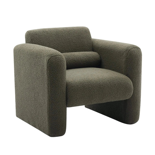 Modern Upholstered Lambskin Sherpa Accent Armchair Comfy Reading Chair with Pillow-DTYStore