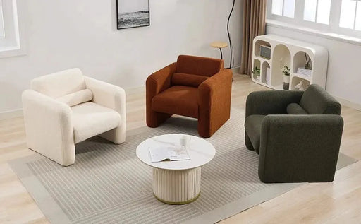 Modern Upholstered Lambskin Sherpa Accent Armchair Comfy Reading Chair with Pillow-DTYStore