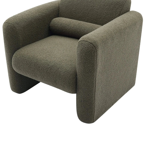 Modern Upholstered Lambskin Sherpa Accent Armchair Comfy Reading Chair with Pillow-DTYStore