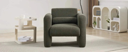 Modern Upholstered Lambskin Sherpa Accent Armchair Comfy Reading Chair with Pillow-DTYStore