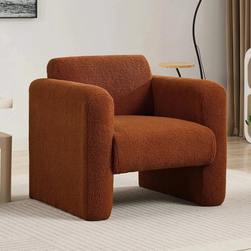 Modern Upholstered Lambskin Sherpa Accent Armchair Comfy Reading Chair with Pillow-DTYStore
