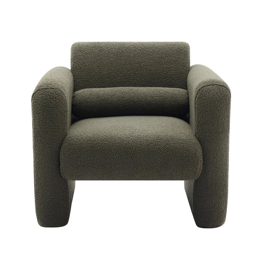Modern Upholstered Lambskin Sherpa Accent Armchair Comfy Reading Chair with Pillow-DTYStore