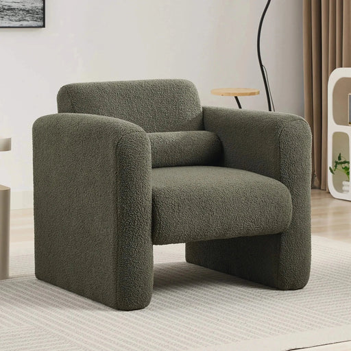 Modern Upholstered Lambskin Sherpa Accent Armchair Comfy Reading Chair with Pillow-DTYStore