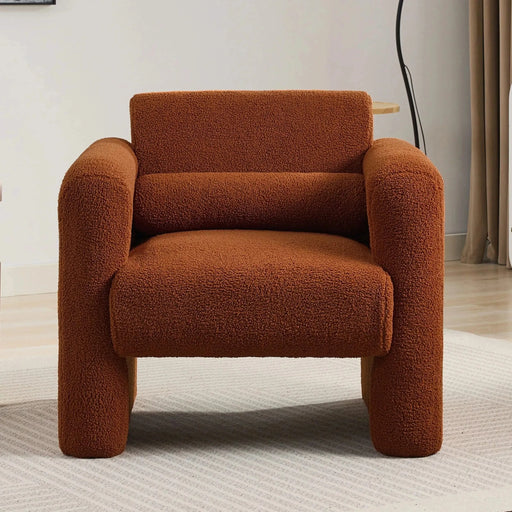 Modern Upholstered Lambskin Sherpa Accent Armchair Comfy Reading Chair with Pillow-DTYStore