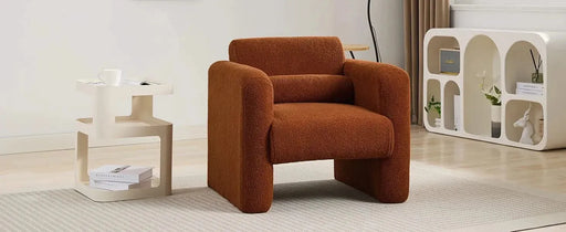 Modern Upholstered Lambskin Sherpa Accent Armchair Comfy Reading Chair with Pillow-DTYStore