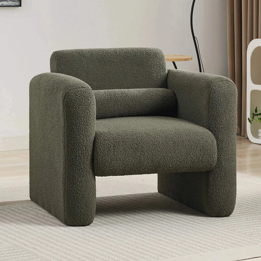Modern Upholstered Lambskin Sherpa Accent Armchair Comfy Reading Chair with Pillow-DTYStore