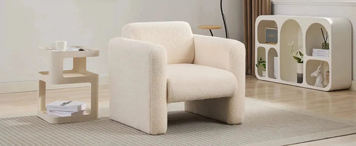 Modern Upholstered Lambskin Sherpa Accent Armchair Comfy Reading Chair with Pillow-DTYStore