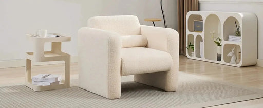 Modern Upholstered Lambskin Sherpa Accent Armchair Comfy Reading Chair with Pillow-DTYStore