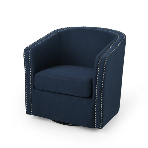 Modern Upholstered Swivel Club Chair with Nailhead Trim in Blue Linen Fabric Default -DTYStore