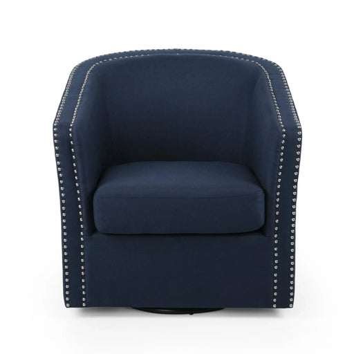 Modern Upholstered Swivel Club Chair with Nailhead Trim in Blue Linen Fabric Default -DTYStore
