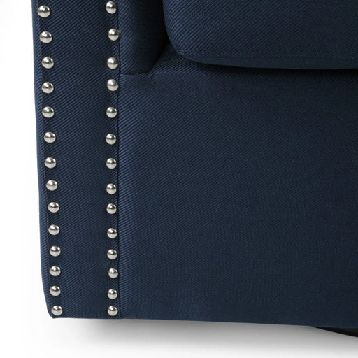 Modern Upholstered Swivel Club Chair with Nailhead Trim in Blue Linen Fabric Default -DTYStore