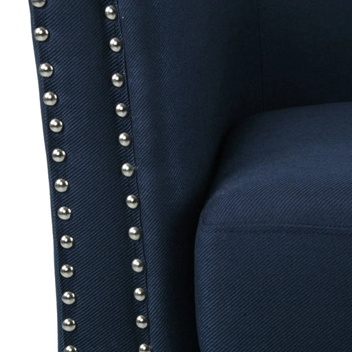 Modern Upholstered Swivel Club Chair with Nailhead Trim in Blue Linen Fabric Default -DTYStore