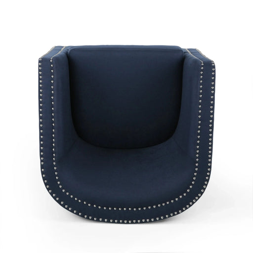Modern Upholstered Swivel Club Chair with Nailhead Trim in Blue Linen Fabric Default -DTYStore