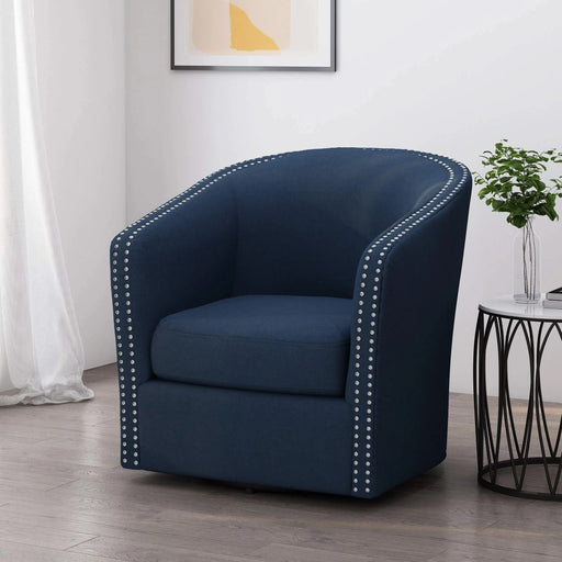 Modern Upholstered Swivel Club Chair with Nailhead Trim in Blue Linen Fabric Default -DTYStore