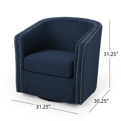 Modern Upholstered Swivel Club Chair with Nailhead Trim in Blue Linen Fabric Default -DTYStore