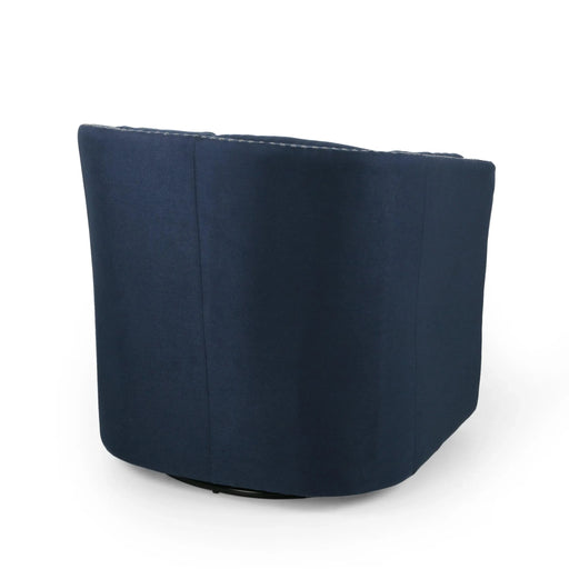 Modern Upholstered Swivel Club Chair with Nailhead Trim in Blue Linen Fabric Default -DTYStore