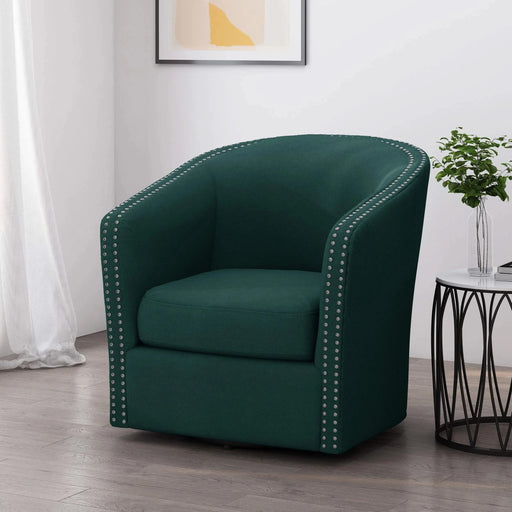 Modern Upholstered Swivel Club Chair with Nailhead Trim in Green Linen Fabric Default -DTYStore