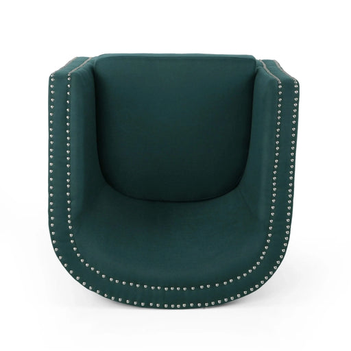 Modern Upholstered Swivel Club Chair with Nailhead Trim in Green Linen Fabric Default -DTYStore