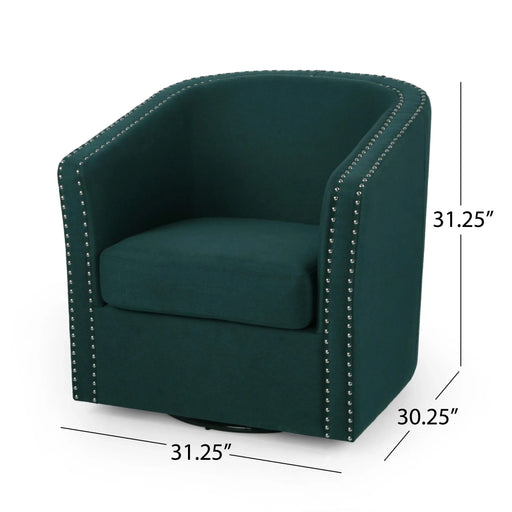 Modern Upholstered Swivel Club Chair with Nailhead Trim in Green Linen Fabric Default -DTYStore