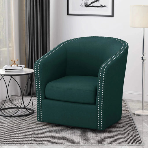 Modern Upholstered Swivel Club Chair with Nailhead Trim in Green Linen Fabric Default -DTYStore