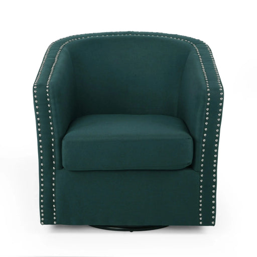 Modern Upholstered Swivel Club Chair with Nailhead Trim in Green Linen Fabric Default -DTYStore