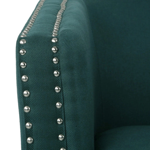 Modern Upholstered Swivel Club Chair with Nailhead Trim in Green Linen Fabric Default -DTYStore