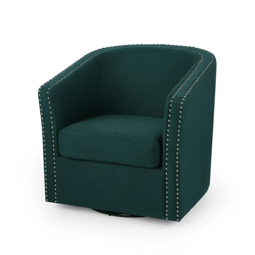 Modern Upholstered Swivel Club Chair with Nailhead Trim in Green Linen Fabric Default -DTYStore