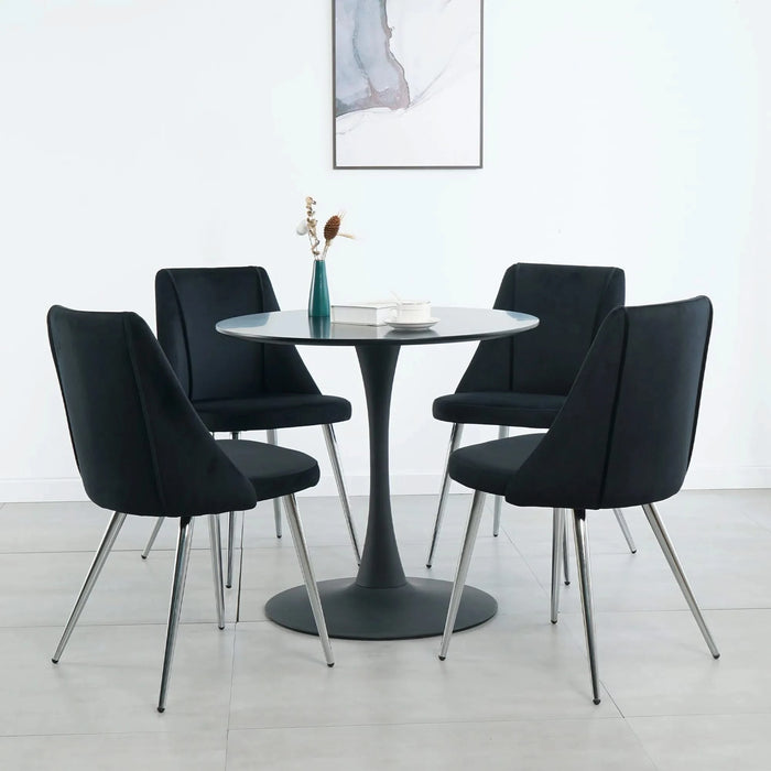 Modern Velvet Black Dining Chair with Chrome Metal Legs for Home and Office - Set of 4 Default -DTYStore