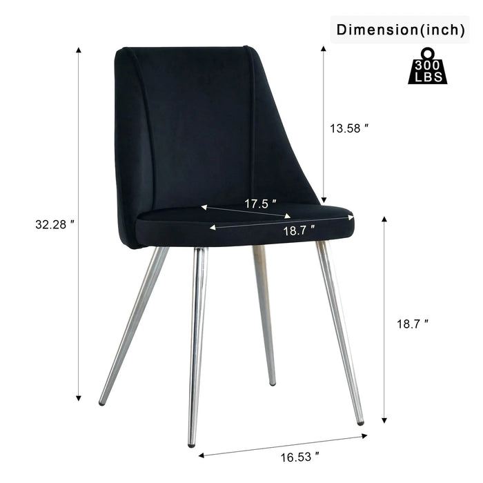 Modern Velvet Black Dining Chair with Chrome Metal Legs for Home and Office - Set of 4 Default -DTYStore