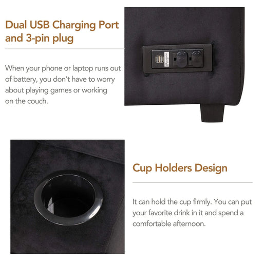 Modern Velvet Sleeper Sofa Bed with Storage Ottoman, Black, 84.75' L Shape Default -DTYStore