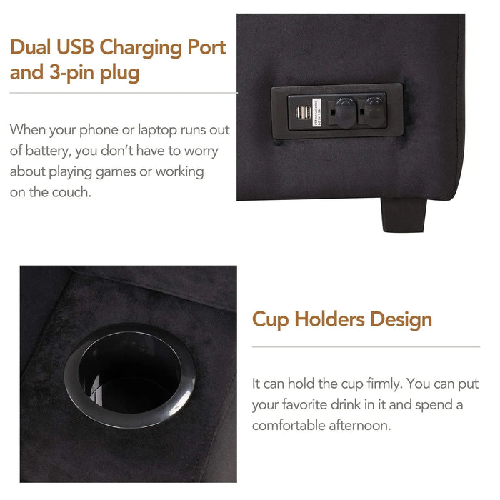 Modern Velvet Sleeper Sofa Bed with Storage Ottoman, Black, 84.75' L Shape Default -DTYStore