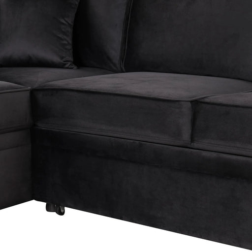 Modern Velvet Sleeper Sofa Bed with Storage Ottoman, Black, 84.75' L Shape Default -DTYStore