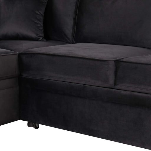 Modern Velvet Sleeper Sofa Bed with Storage Ottoman, Black, 84.75' L Shape Default -DTYStore