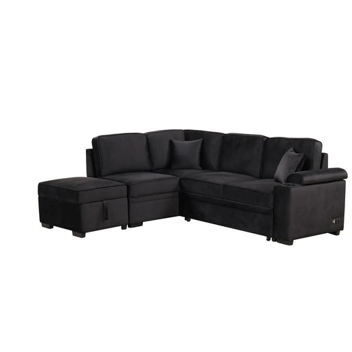 Modern Velvet Sleeper Sofa Bed with Storage Ottoman, Black, 84.75' L Shape Default -DTYStore