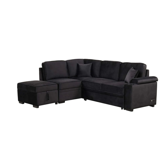 Modern Velvet Sleeper Sofa Bed with Storage Ottoman, Black, 84.75' L Shape Default -DTYStore
