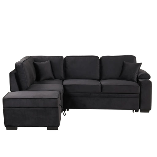 Modern Velvet Sleeper Sofa Bed with Storage Ottoman, Black, 84.75' L Shape Default -DTYStore