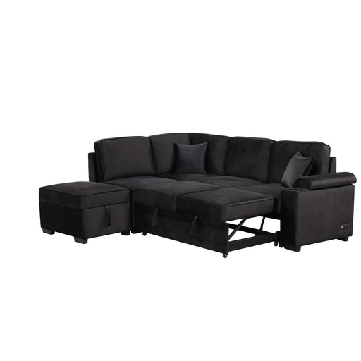 Modern Velvet Sleeper Sofa Bed with Storage Ottoman, Black, 84.75' L Shape Default -DTYStore