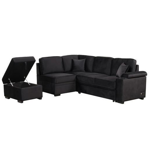 Modern Velvet Sleeper Sofa Bed with Storage Ottoman, Black, 84.75' L Shape Default -DTYStore