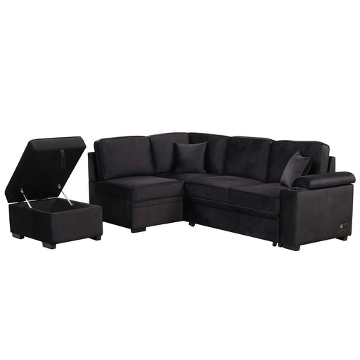 Modern Velvet Sleeper Sofa Bed with Storage Ottoman, Black, 84.75' L Shape Default -DTYStore
